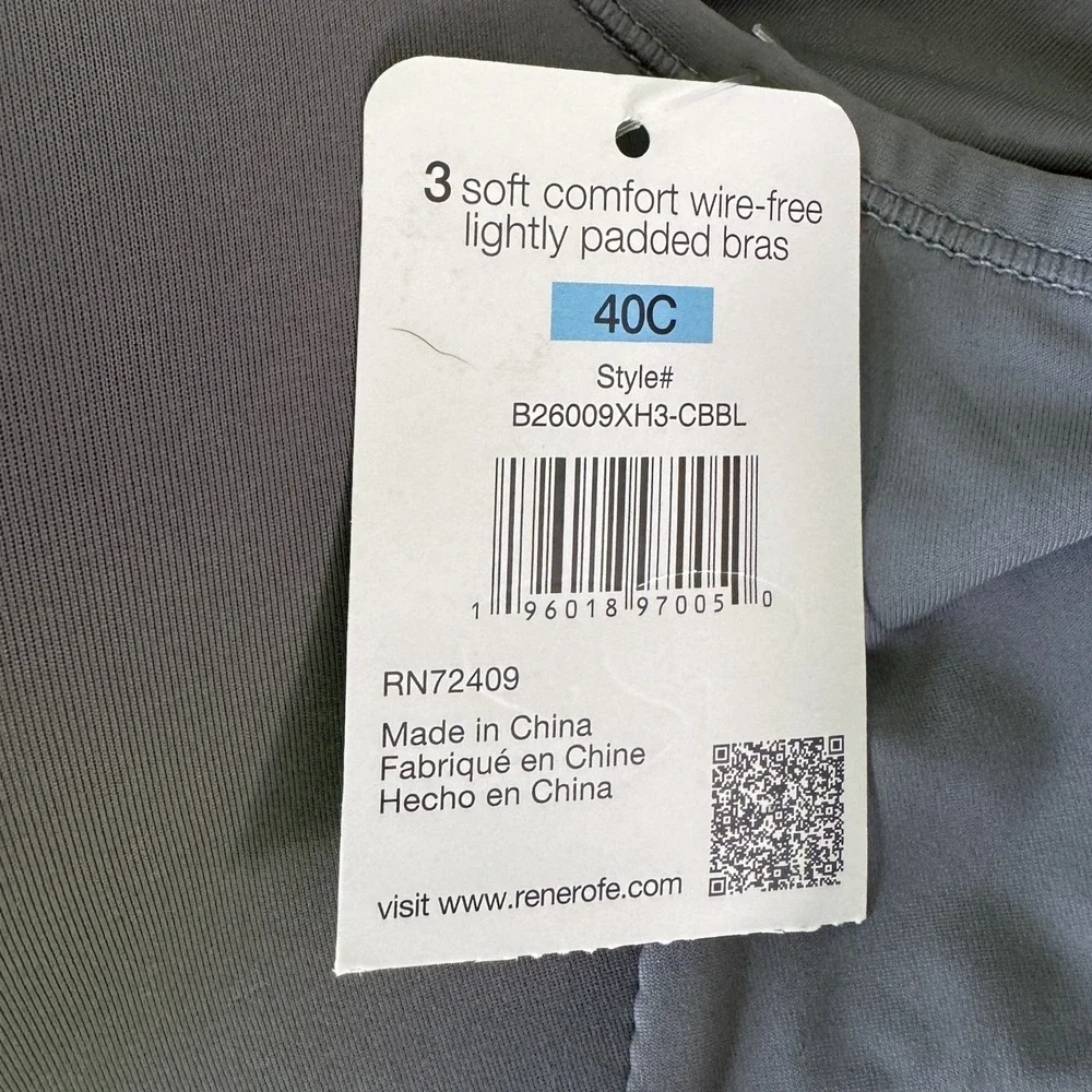 Rene Rofe Soft Comfort Bra, 40C, Gray Wire-Free Lightly Padded Smooth NEW - Picture 4 of 9